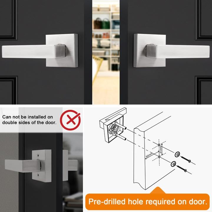 Probrico Dummy Door Handles in Satin Nickel, Half Dummy Levers Non-Turning Function Door Levers Set, Square Bar Modern Style, Universal Handing,Heavy Duty, 10 Pack (Single Side) - Image 2